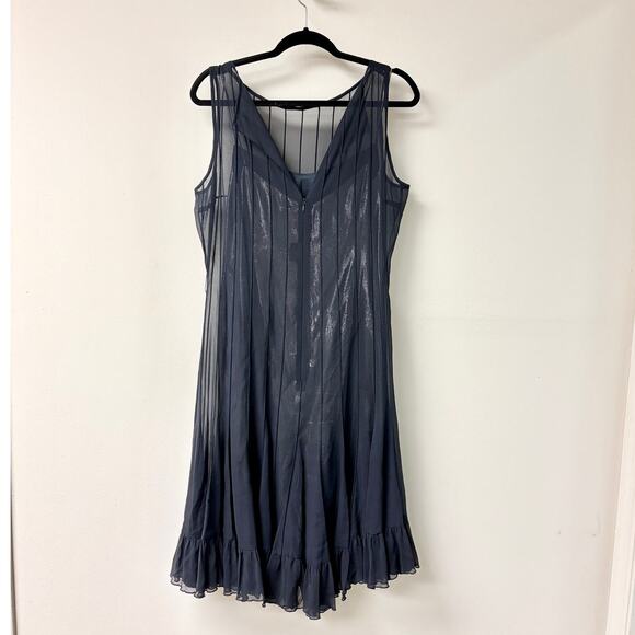 Teri Jon Rickie Freemana Striped Sleeveless Sheer Formal Mini Dress Navy Blue 12 - Picture 2 of 4
